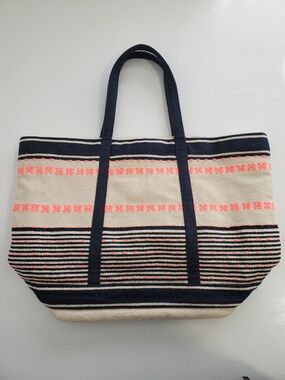 GAP Navy, Cream & Coral Striped Canvas Tote